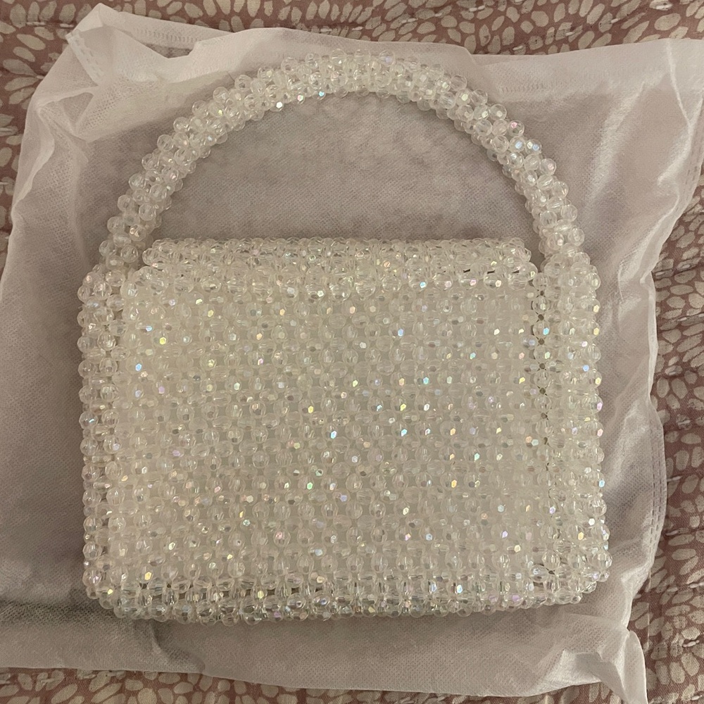 NWOT Melie Bianco “Sherry” Clear/White Beaded Purse